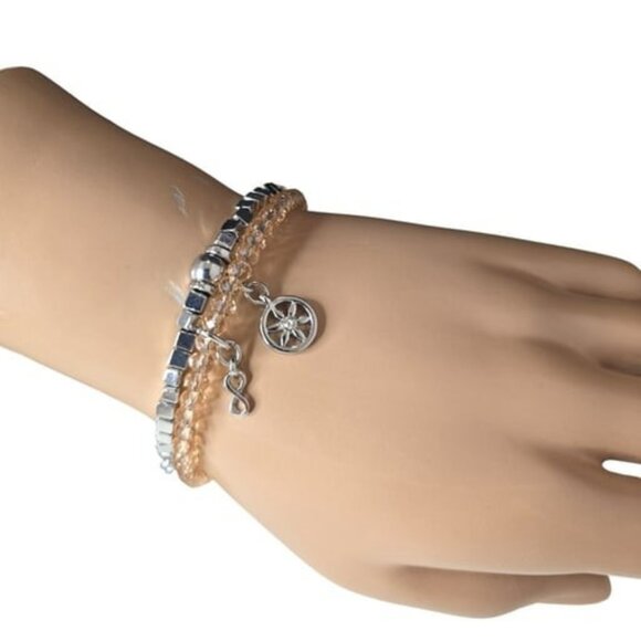 2x Vera Bradley Mark New Beginnings Silver Tone Peach Gold  Amber Wrap Bracelet - Picture 3 of 8